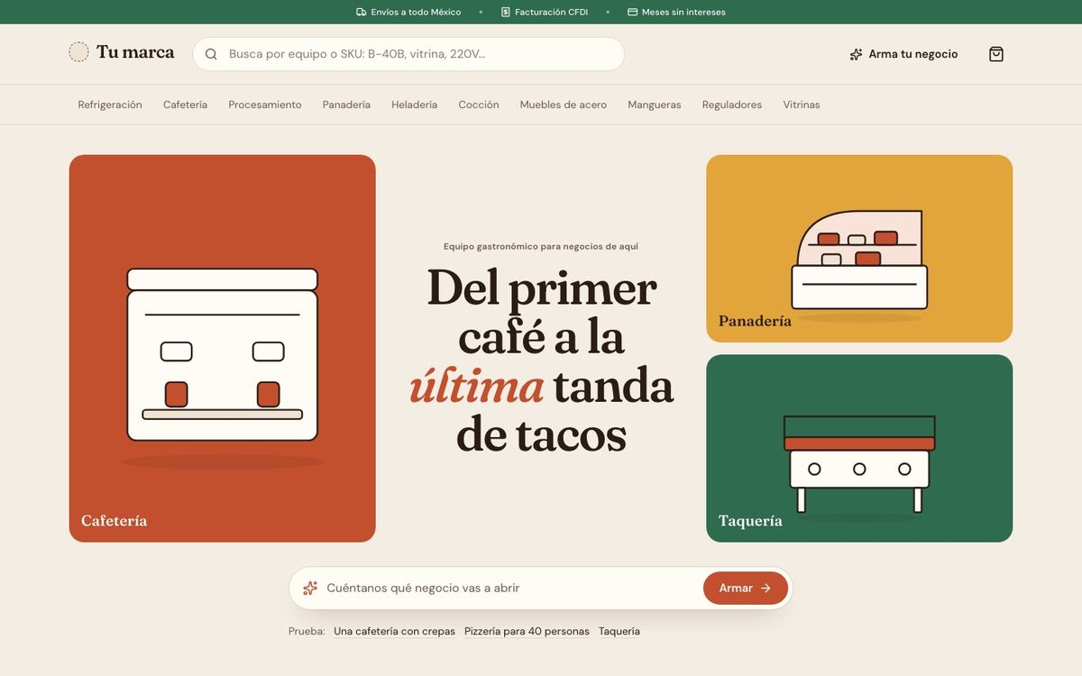 Tienda en línea de ejemplo hecha con merciato